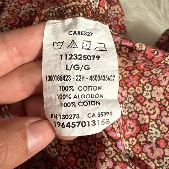 Lee Womens Floral Roses Button-Up Blouse Large 3/4 Sleeves Cotton Cottage Modest - Picture 8 of 9